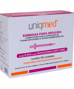 Seringas para Toxina Botulínica (Insulina) 0.3mL Agulha 5mmx0.23mm cx c/ 100 unid (Blister individual) - Uniqmed